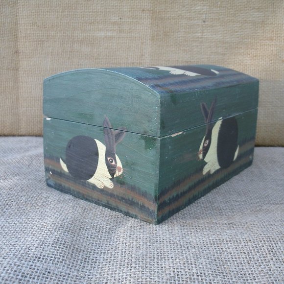 Vintage Warren Kimble Folk Art Wood Rabbit Decorative Box - Picture 7 of 16